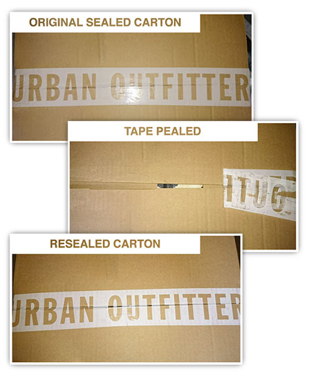 Example from Urban Outfitters of ineffective carton security tape